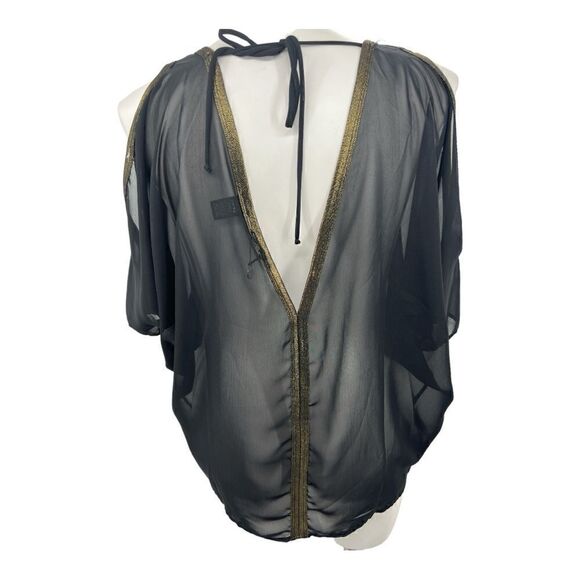 BKE black chiffon cold shoulder V back top - Picture 4 of 6